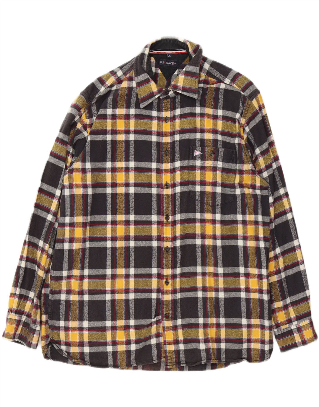 PAUL SMITH Męska koszula flanelowa w kratkę, rozmiar 43/44 XL, czarna, bawełniana w kratę