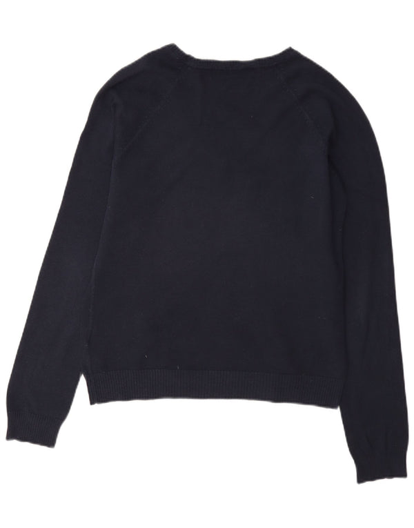 Sweter damski Zara z dekoltem w kształcie litery V, UK 14, duży, granatowy, bawełniany