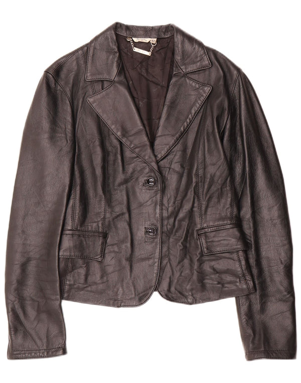 Vintage damska marynarka skórzana zapinana na 2 guziki IT 42, średnia czarna skóra