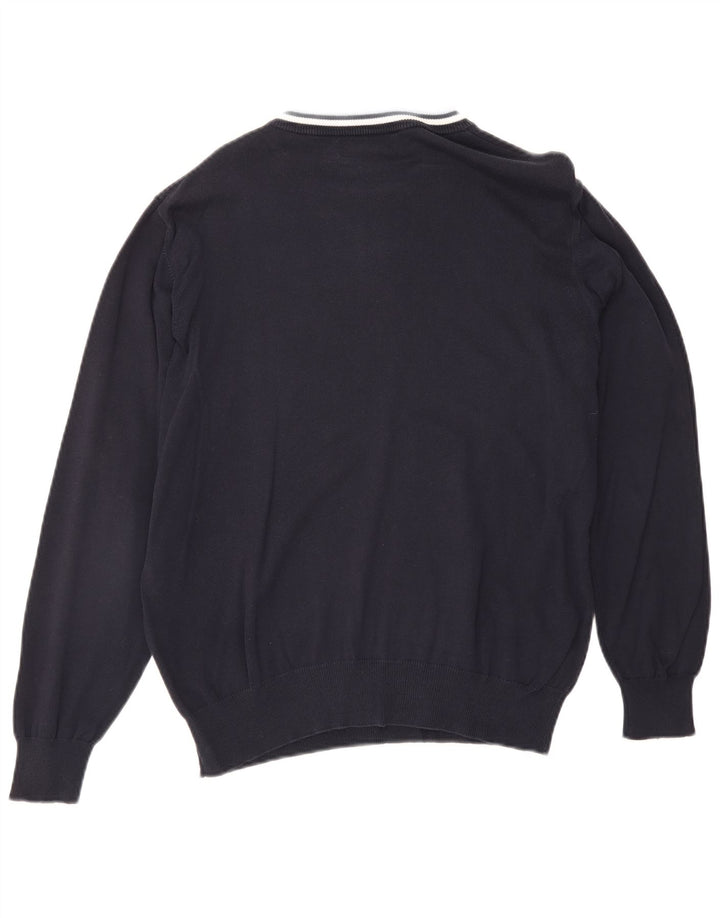 Męski sweter z okrągłym wycięciem pod szyją Fred Perry Średni granatowy, bawełniany w paski