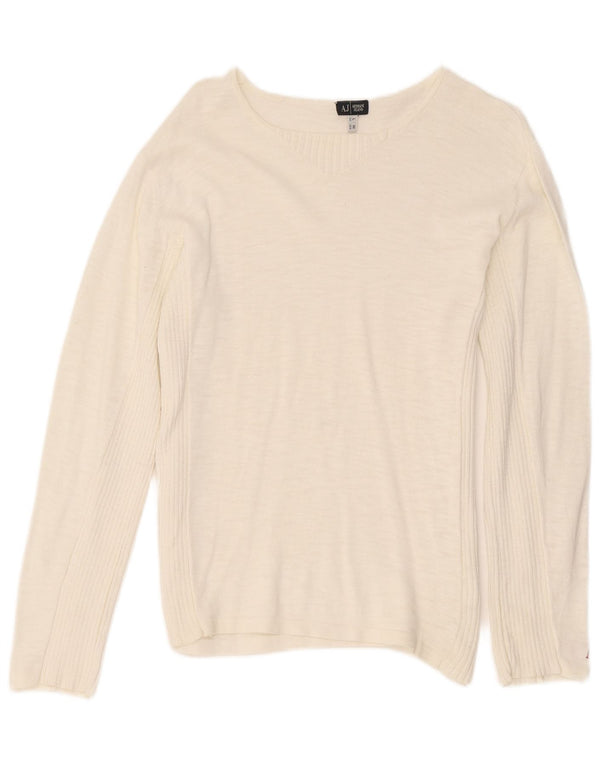 Armani Jeans Womens Boat Neck Jumper Sweater UK 14 Medium White Cotton