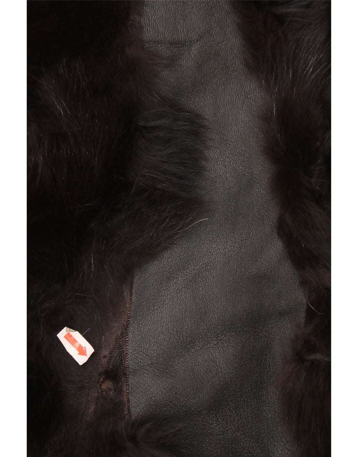 Vintage damska kurtka skórzana z futrem UK 14, średnia czarna