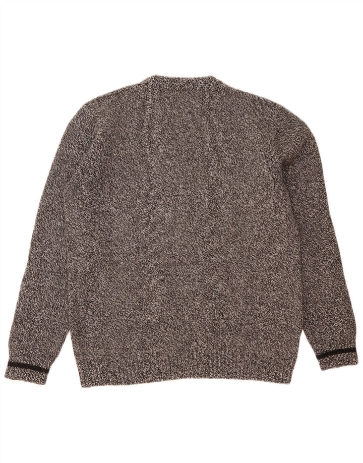 Męski sweter Fred Perry z okrągłym dekoltem, duży, szary, wełniany w cętki