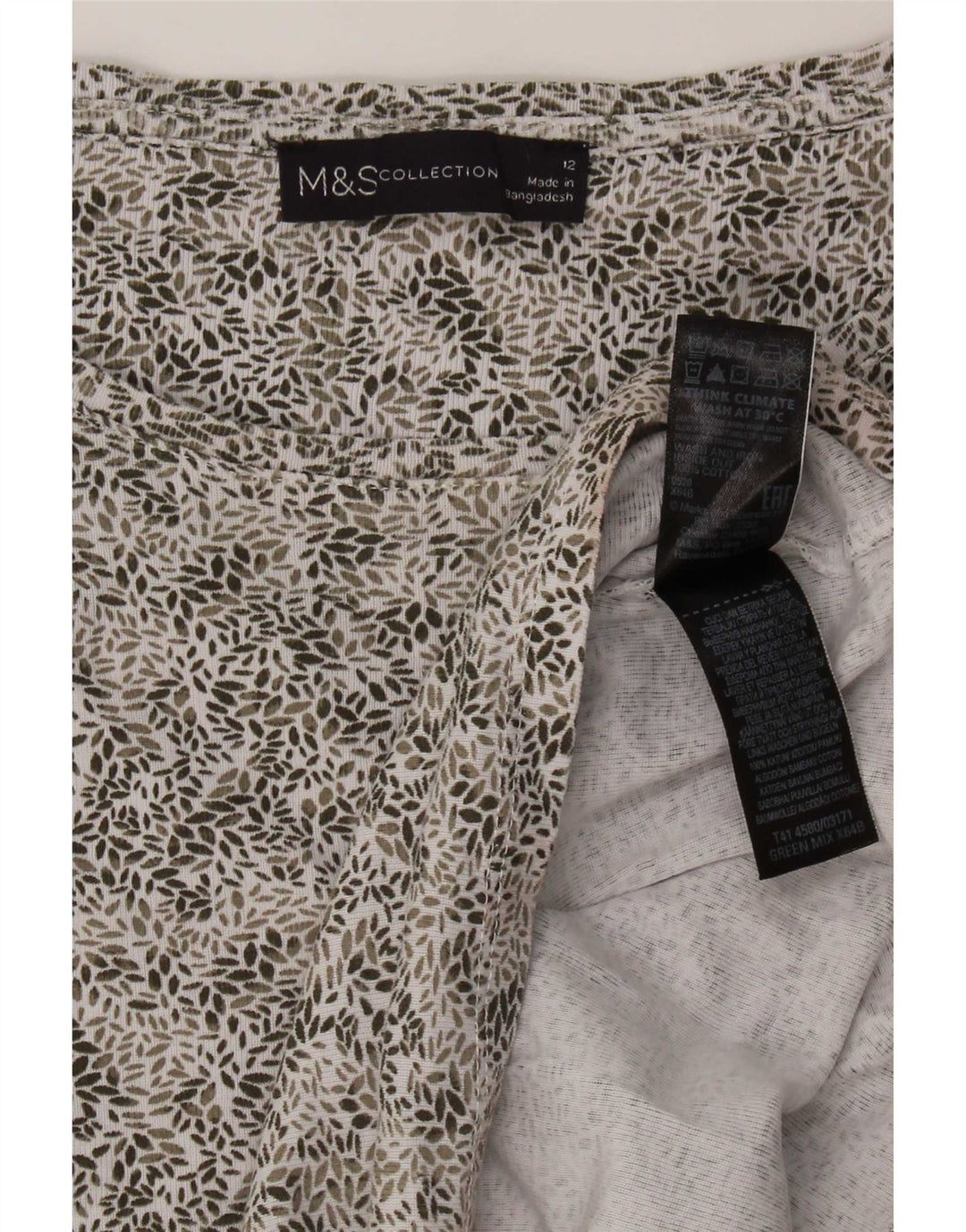 Marks & Spencer Damski top z długim rękawem UK 12, średni zielony, bawełniany w kwiaty