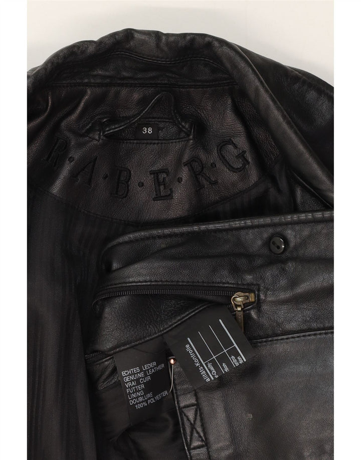 RABERG Womens 3 Button Leather Blazer Jacket EU 38 Medium Black Leather