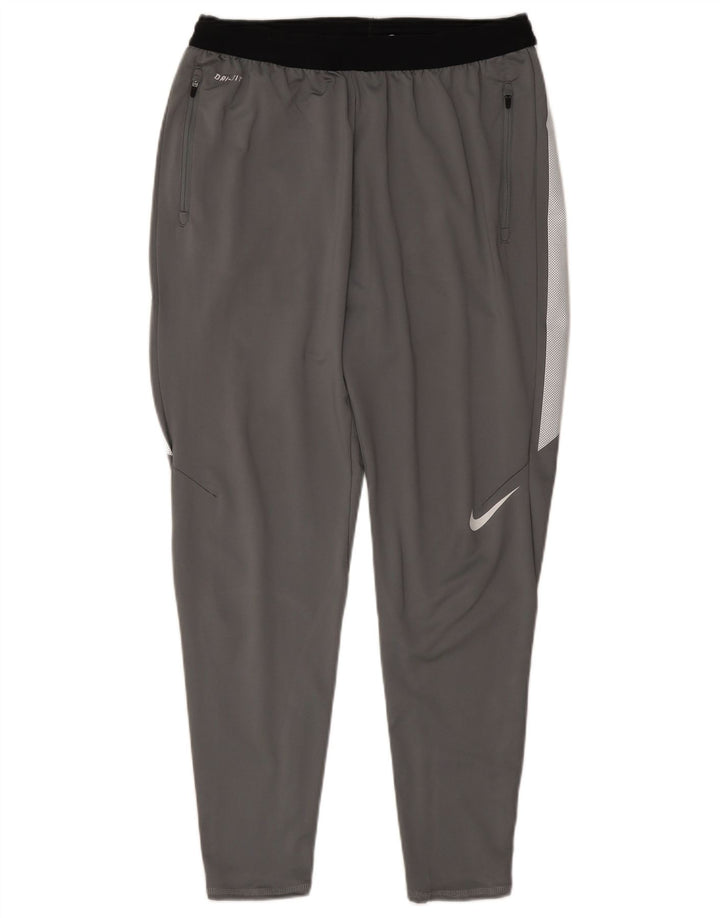 Męskie spodnie dresowe Nike Dri Fit, duży szary poliester z blokami kolorów