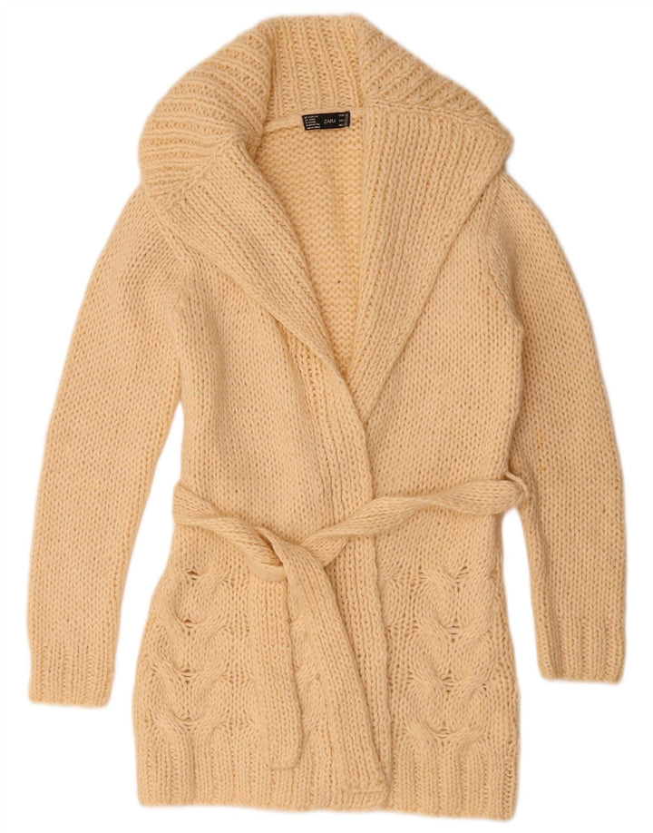 Damski sweter o przedłużonym fasonie Zara, UK 14, średni beż, akryl