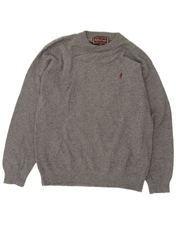 Marlboro Classics Męski sweter z okrągłym dekoltem, duży, szary, wełniany
