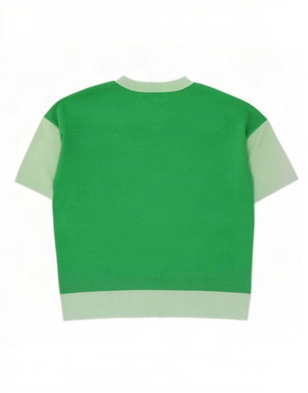Marks & Spencer Damski sweter z dekoltem w kształcie litery V, UK 8, mały, zielony, z blokami kolorów