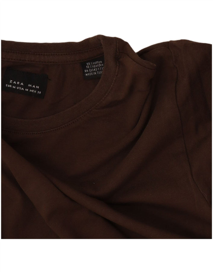 T-shirt męski Zara, bawełniany, średnio brązowy