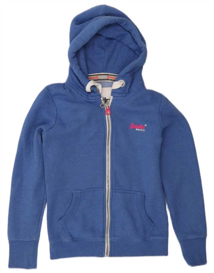 SUPERDRY Damski sweter z kapturem i zamkiem UK 10 Small, niebieski, bawełniany