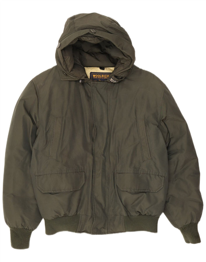 Męska ocieplana kurtka z kapturem Woolrich UK 40, duża bawełna khaki
