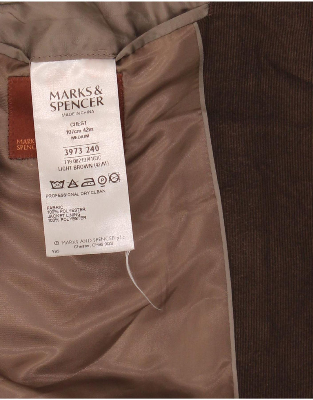 Marks & Spencer Męska sztruksowa marynarka zapinana na 3 guziki UK 42, duża brązowa