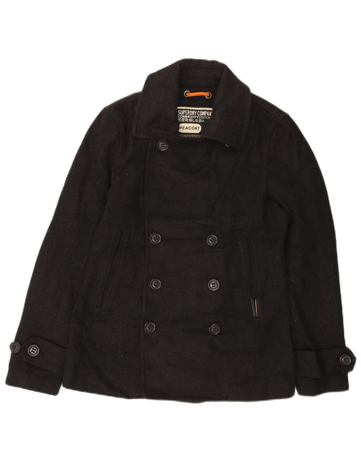 SUPERDRY Męski płaszcz grochowy o dopasowanym kroju UK 36 Small Black Wełna