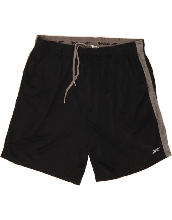 REEBOK Mens Sport Shorts 2XL Black Colourblock Polyester Vintage Reebok and Second-Hand Reebok from Messina Hembry 