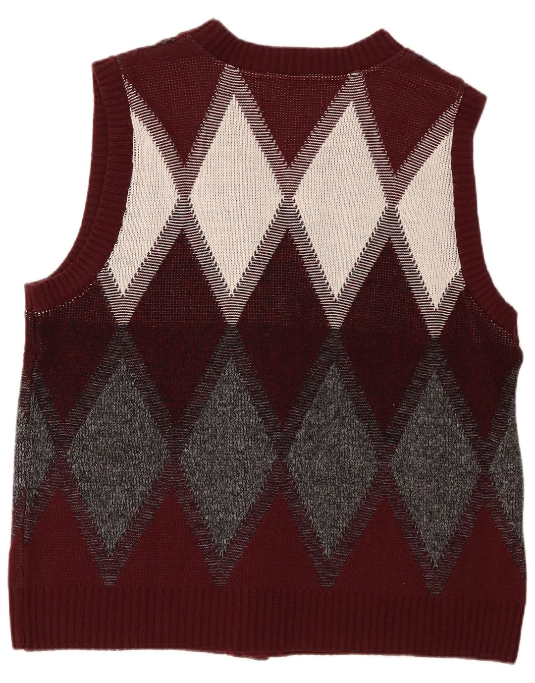 Vintage męski sweter rozpinany, duży, bordowy Argyle/diament