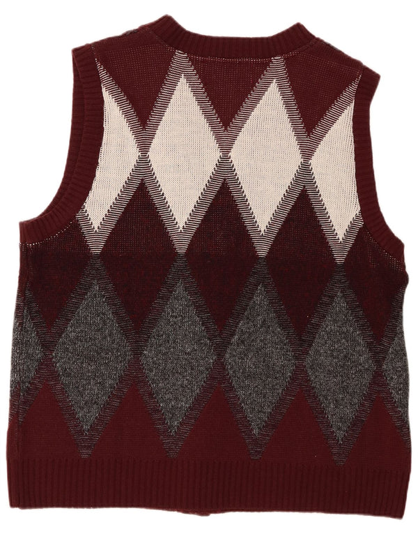 Vintage męski sweter rozpinany, duży, bordowy Argyle/diament