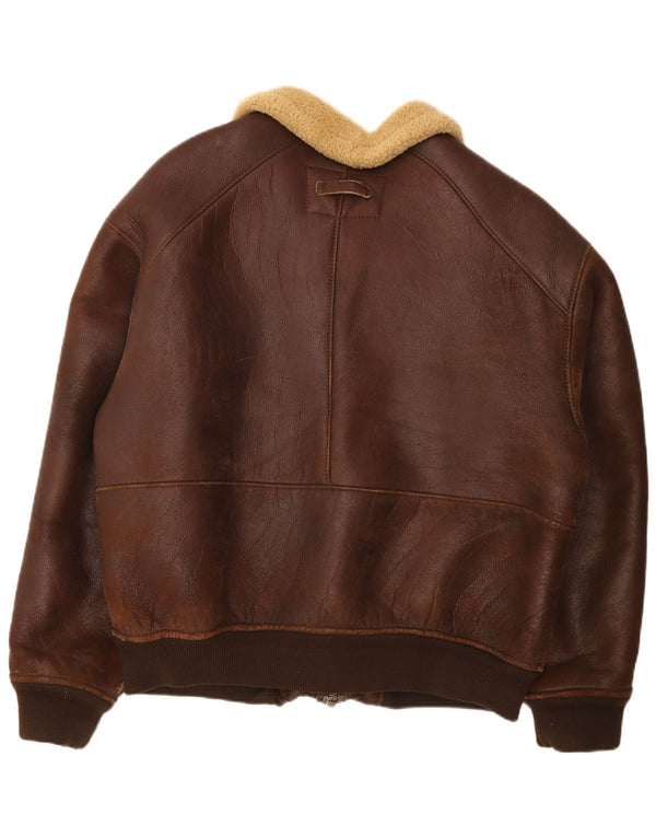 Męska kurtka Bomber Shearling w stylu vintage, UK 42 XL, brązowa