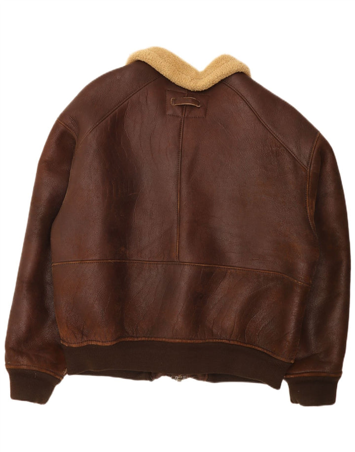Męska kurtka Bomber Shearling w stylu vintage, UK 42 XL, brązowa
