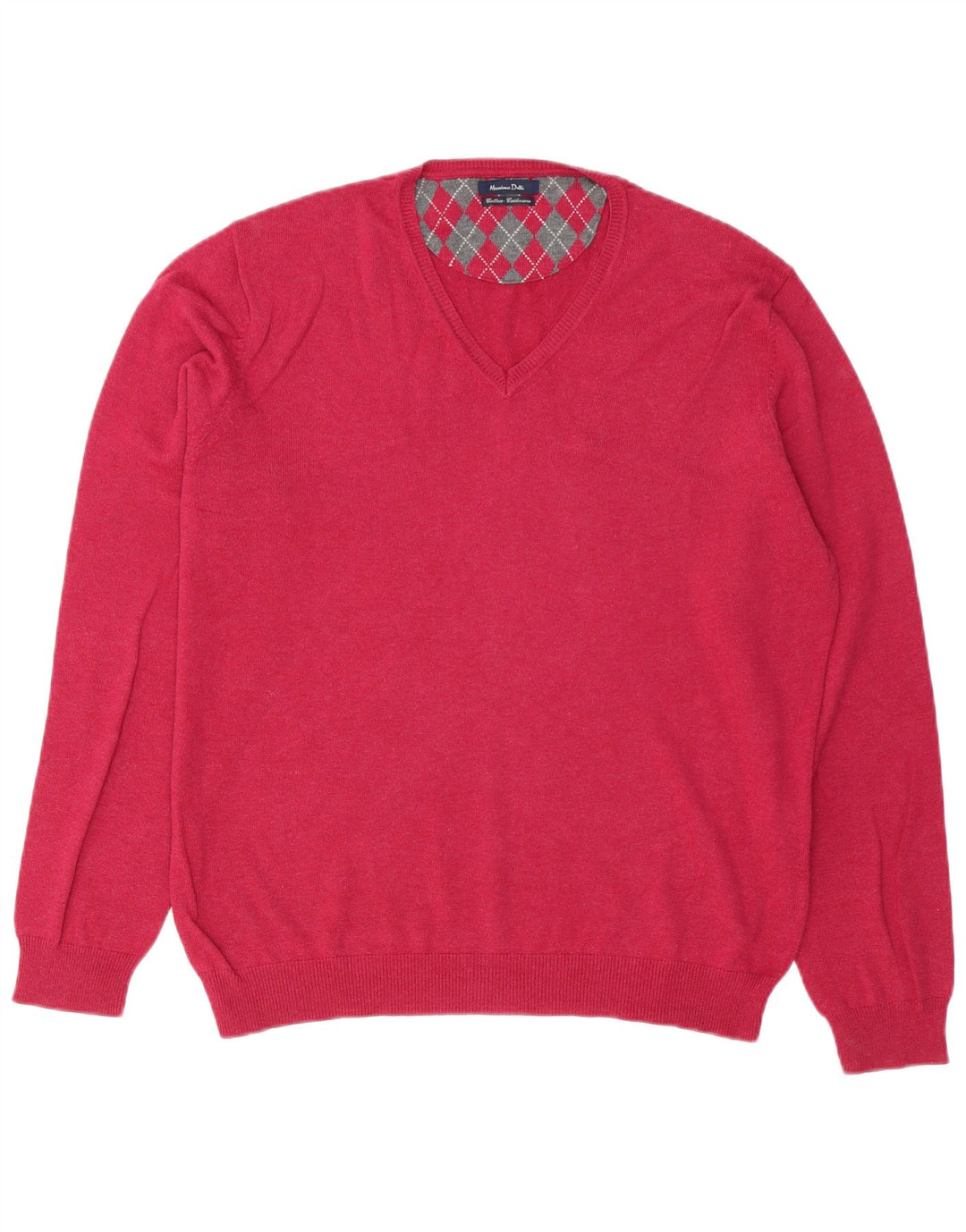 Męski sweter Massimo Dutti z dekoltem w kształcie litery V, duży, różowy, bawełniany