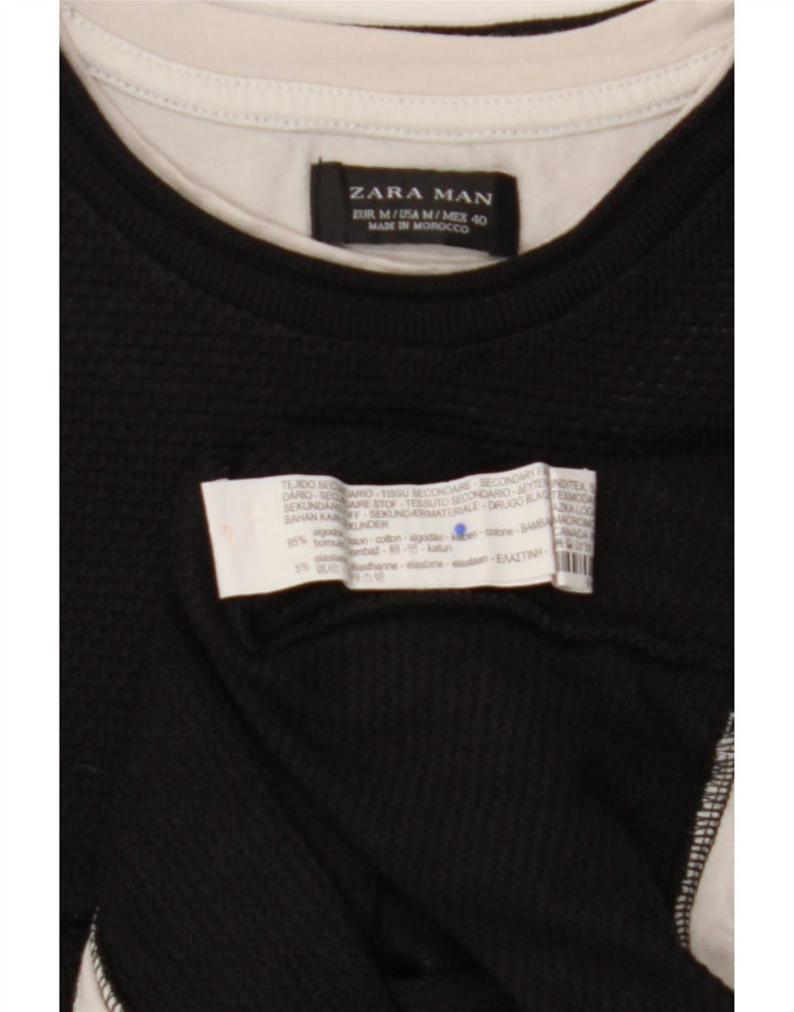 ZARA Mens T-Shirt Top Medium Black Cotton