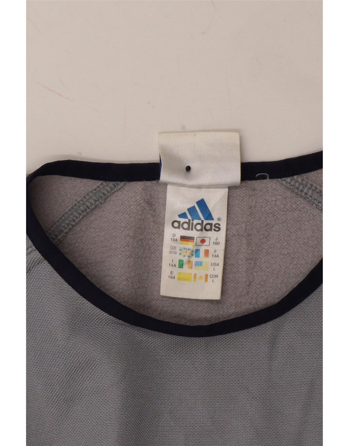ADIDAS Boys Sweatshirt Jumper 13-14 Years Grey Striped Polyester Vintage Adidas and Second-Hand Adidas from Messina Hembry 