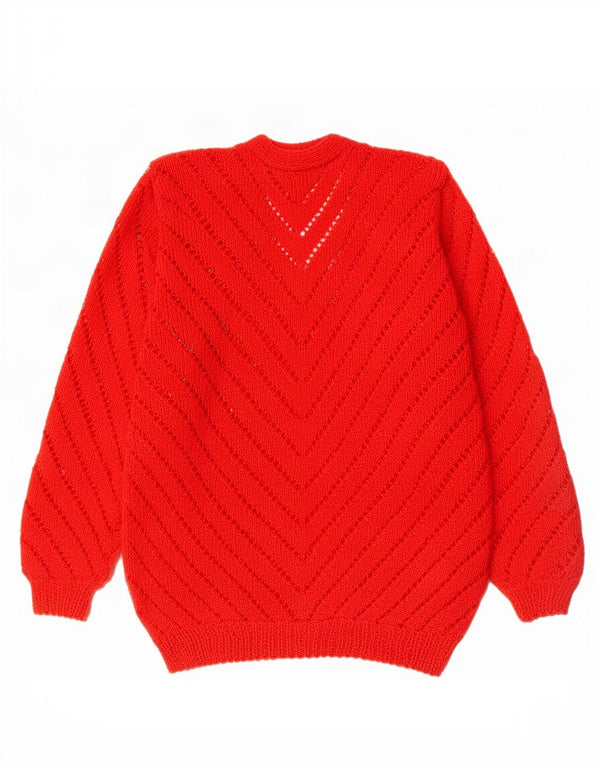 Sweter damski w stylu vintage, wiązany z przodu i z dekoltem w kształcie litery V, UK 10, mały czerwony
