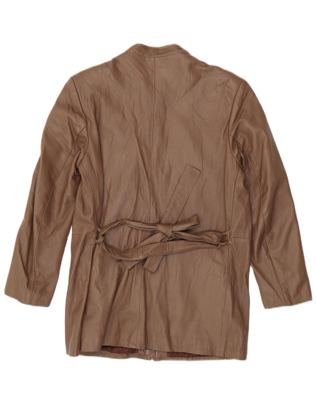 Vintage damski płaszcz skórzany UK 14 ze średniej brązowej skóry