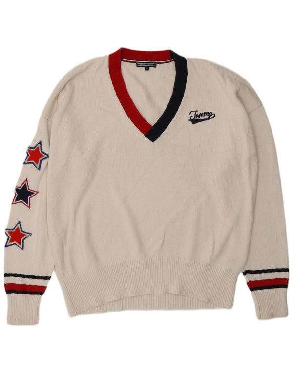 Męski sweter Tommy Hilfiger z graficznym dekoltem w szpic XL, bawełniany w białe paski