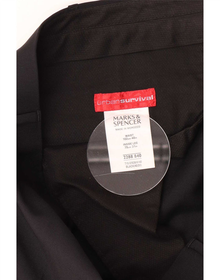 Marks & Spencer Męskie proste spodnie garniturowe W40 L31 Czarna wełna