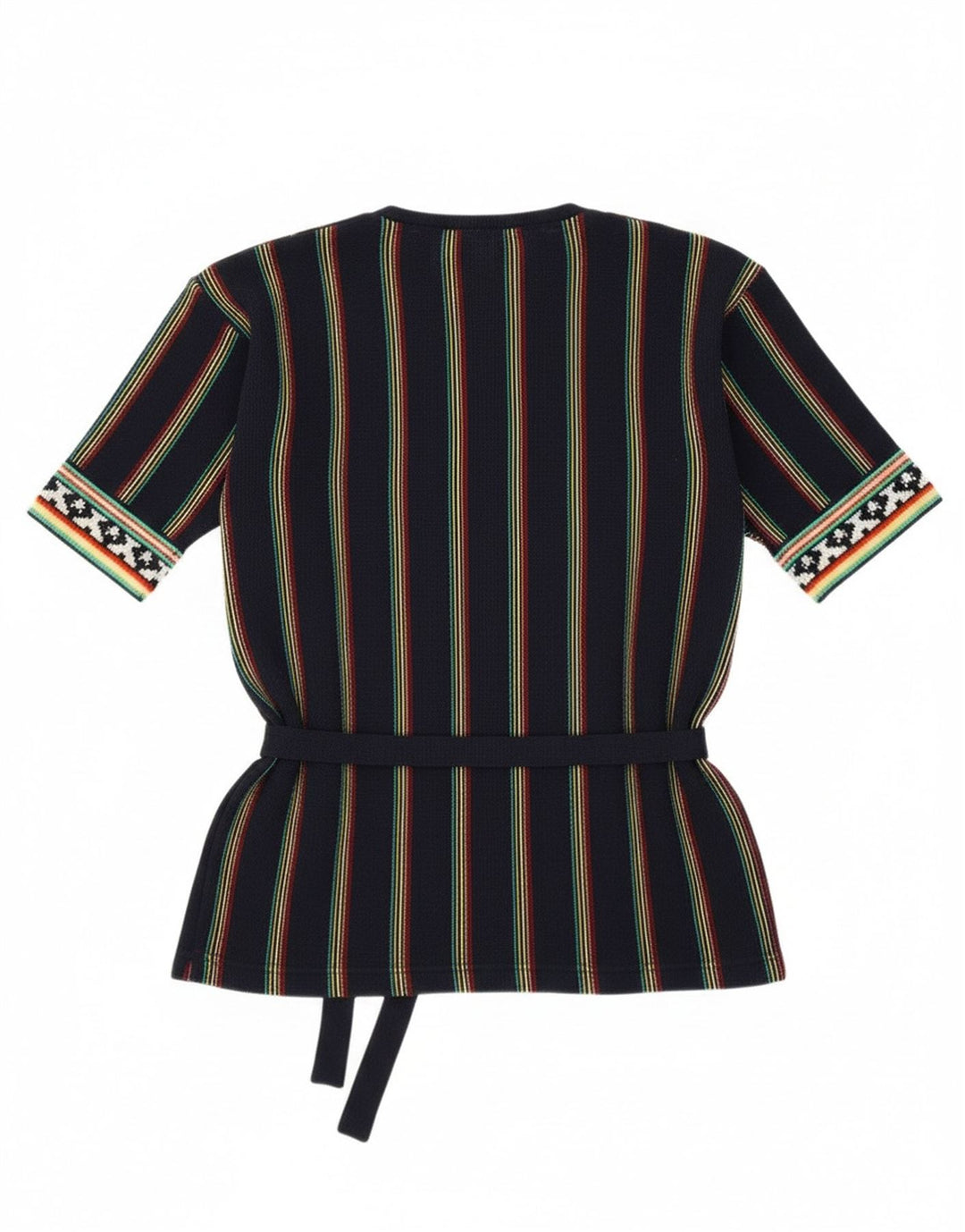 Sweter damski w stylu vintage z dekoltem w kształcie litery V, UK 12, średni granatowy w paski, retro