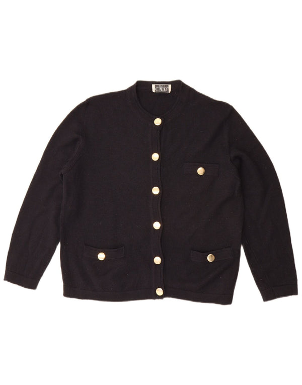 Vintage damski sweter oversize UK 10, mały, granatowy, wełniany