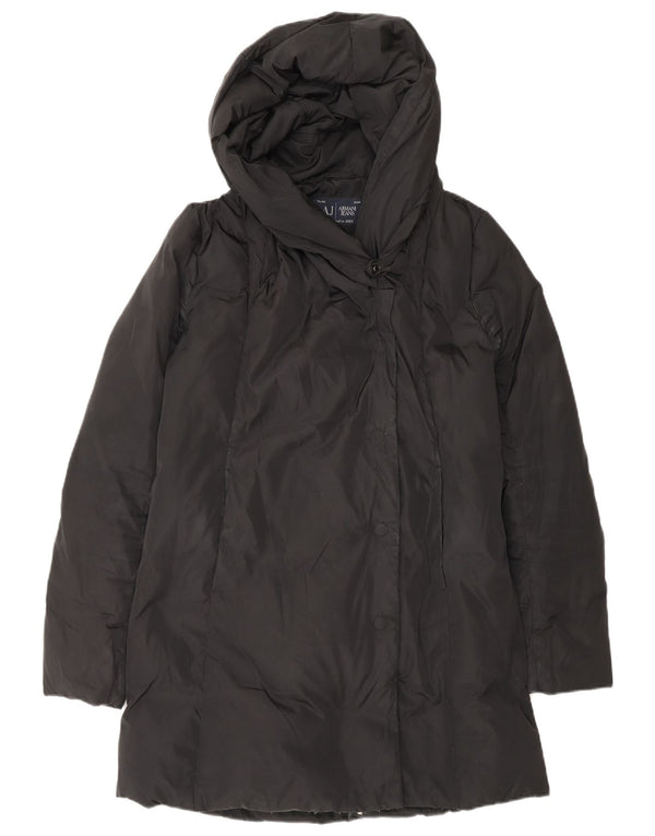 ARMANI JEANS Damski, oversize'owy, ocieplany płaszcz z kapturem IT 38 XS, czarny poliester