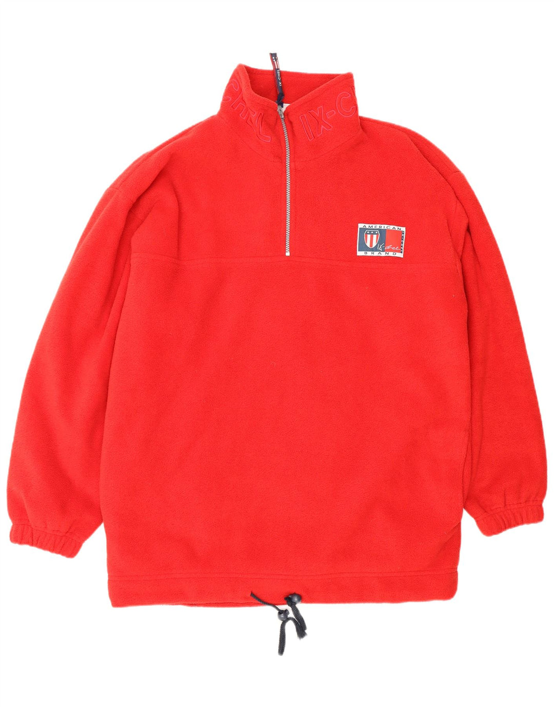 Męski sweter VINTAGE o luźnym kroju i zapinanym na zamek, polarowy, średni czerwony poliester