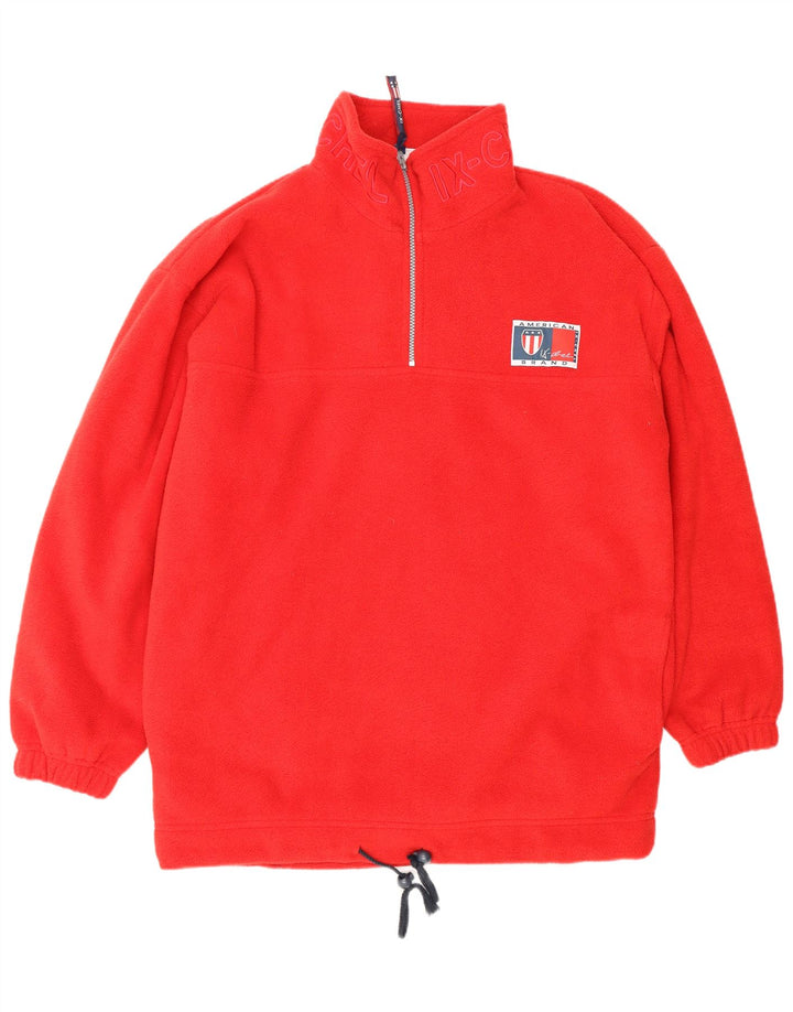 Męski sweter VINTAGE o luźnym kroju i zapinanym na zamek, polarowy, średni czerwony poliester