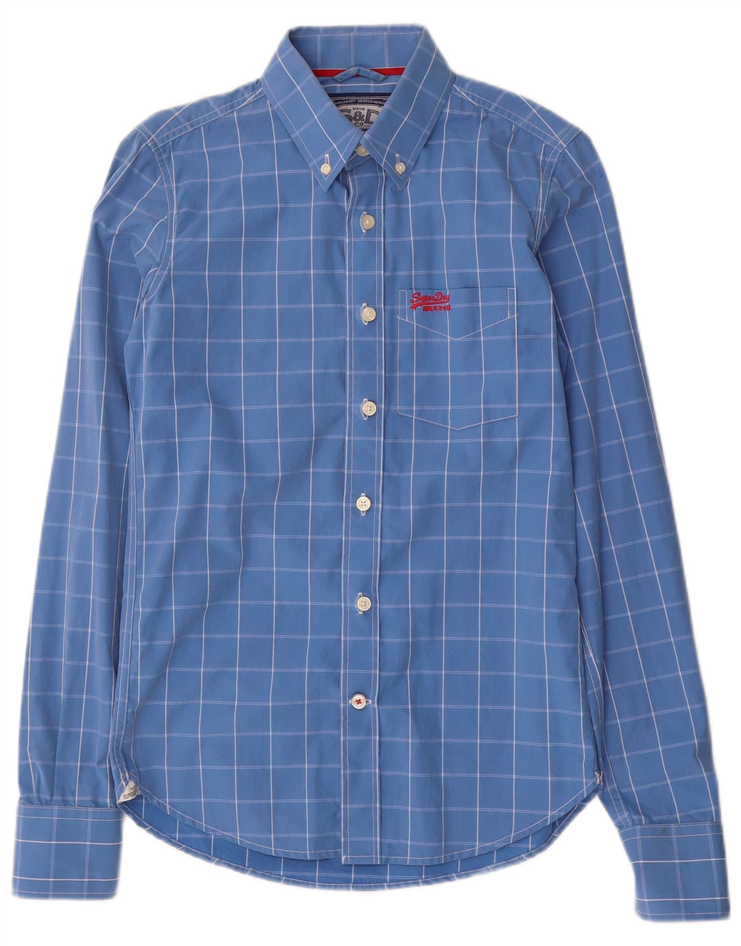 Koszula męska Superdry, mała, niebieska, bawełniana kratka