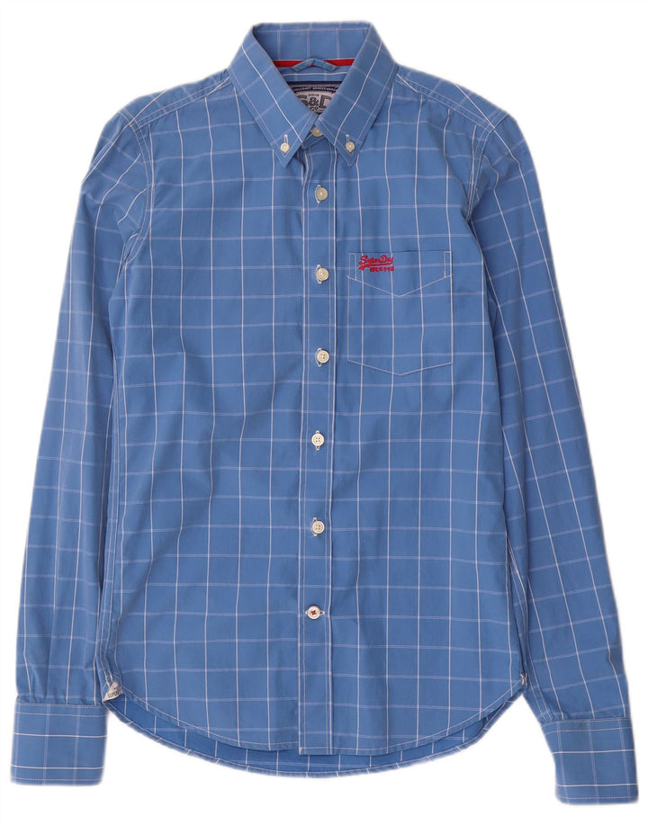 Koszula męska Superdry, mała, niebieska, bawełniana kratka