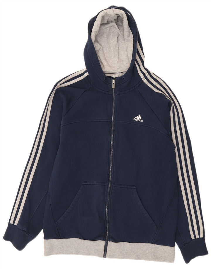 Adidas Męski sweter z kapturem i zamkiem błyskawicznym, średni granatowy, bawełniany