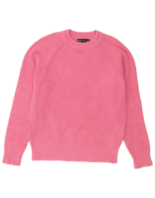 Marks & Spencer Damski sweter z okrągłym dekoltem, UK 10, mały, różowy, bawełniany