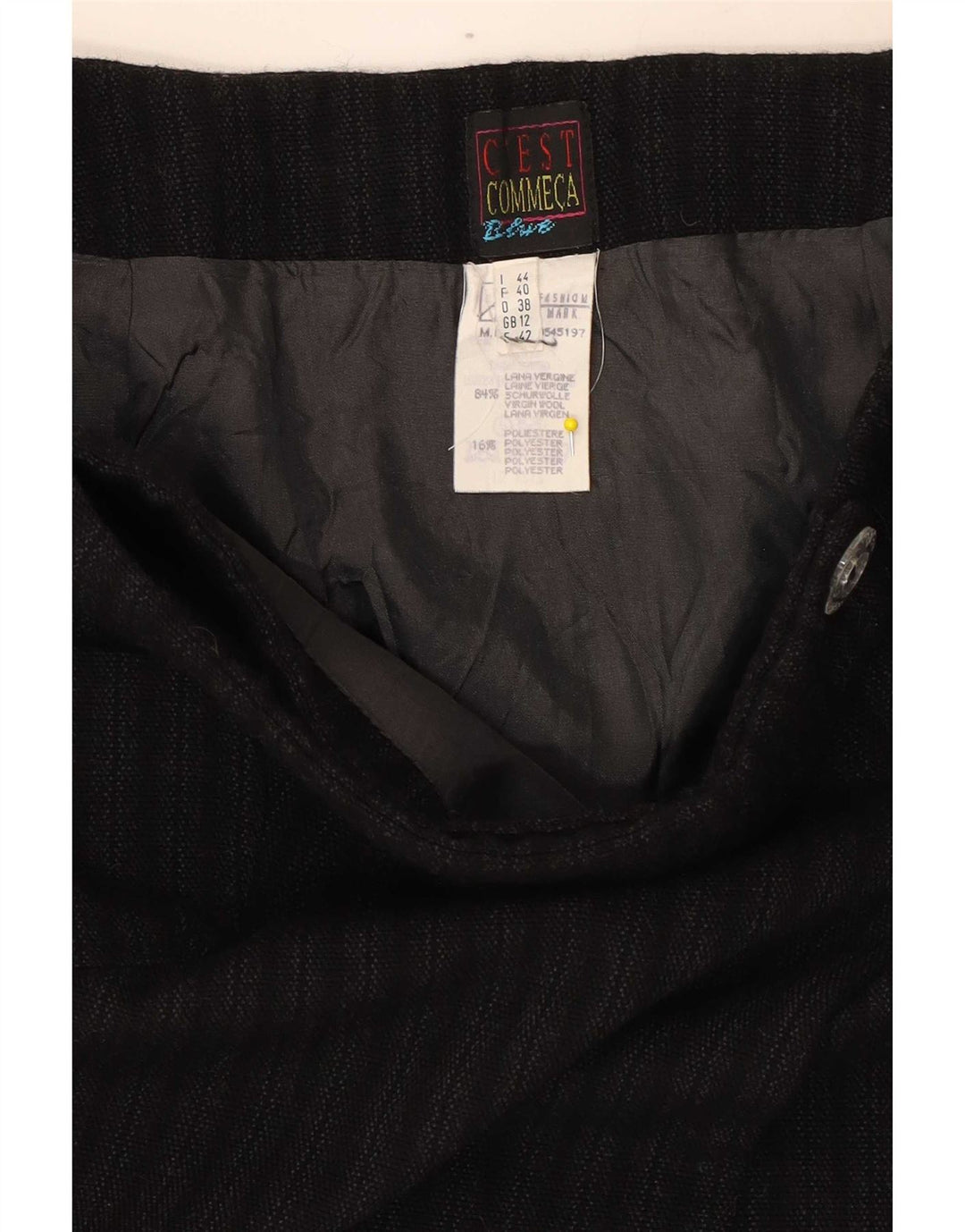 C'EST COMMECA Damska spódnica mini UK 12 Medium W28 Czarna wełna w paski