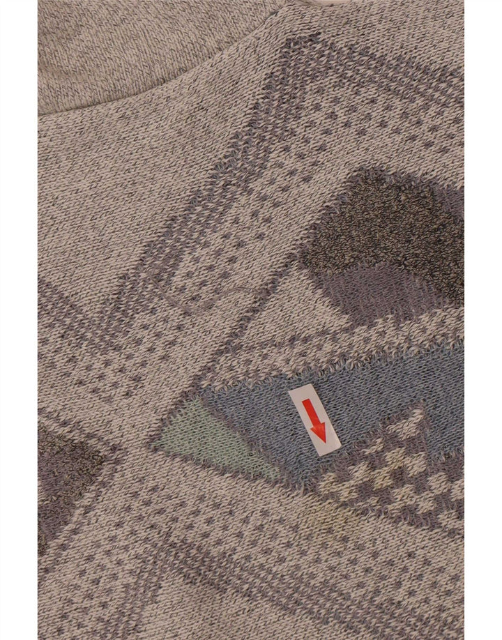 Vintage męski sweter o regularnym kroju z okrągłym dekoltem, duży, szary Argyle/diament
