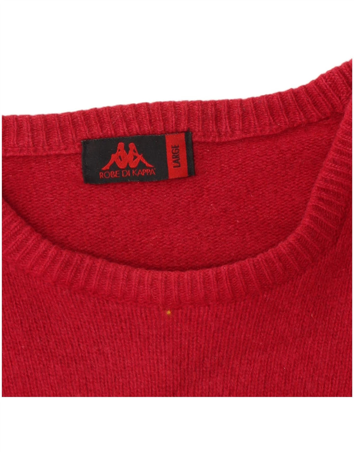 Męski sweter Kappa z dekoltem w łódkę, duży, czerwony, z owczej wełny