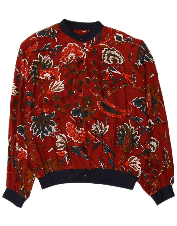 Damska bluzka koszulowa VINTAGE UK 18 XL Czerwona wiskoza w kwiaty