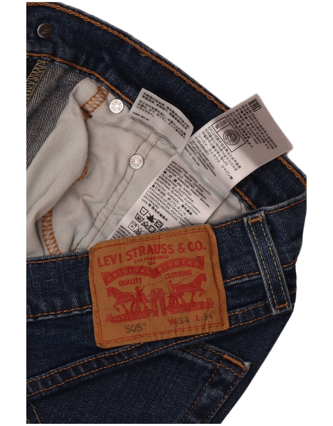 Męskie jeansy Levi's 505 Straight W34 L34 Niebieskie bawełniane