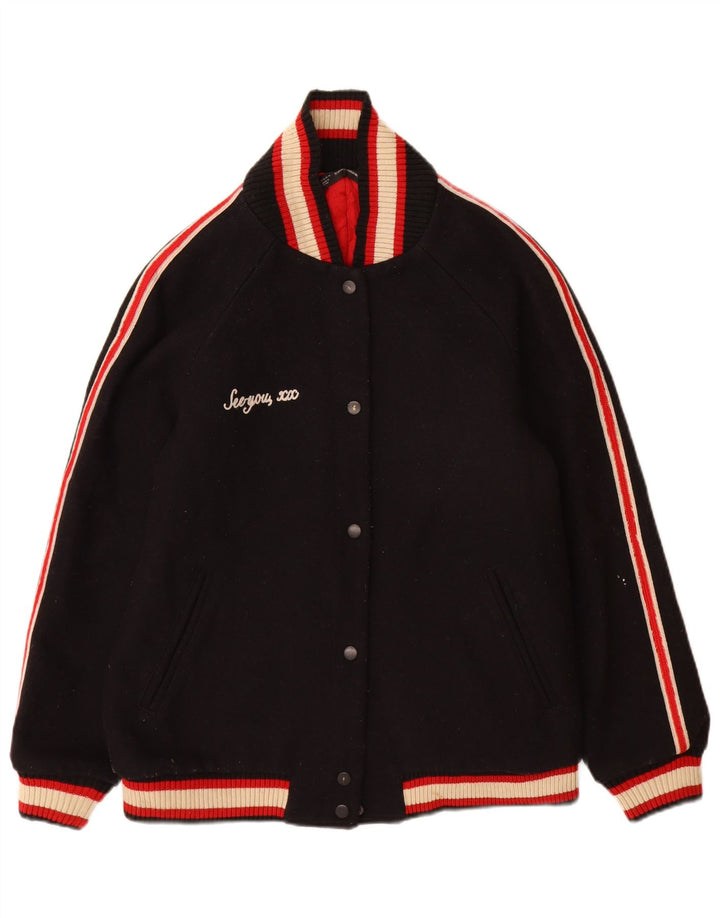Damska kurtka Zara Trafaluc Graphic Varsity UK 16, duża, czarna, z blokami kolorów