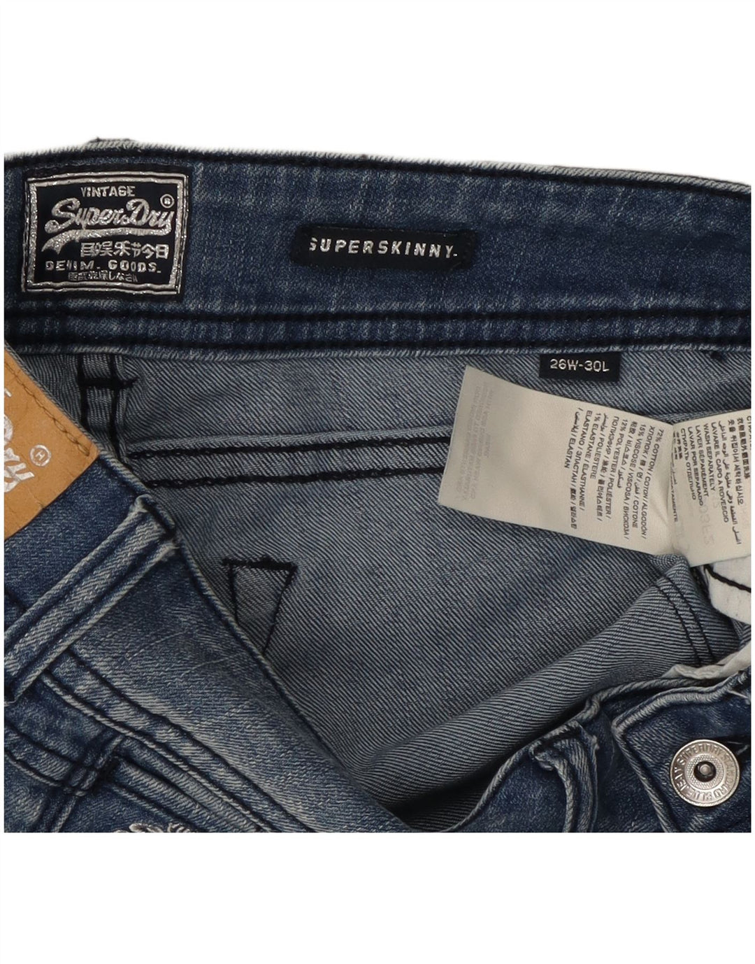 SUPERDRY Damskie super obcisłe dżinsy W26 L30 Niebieska bawełna