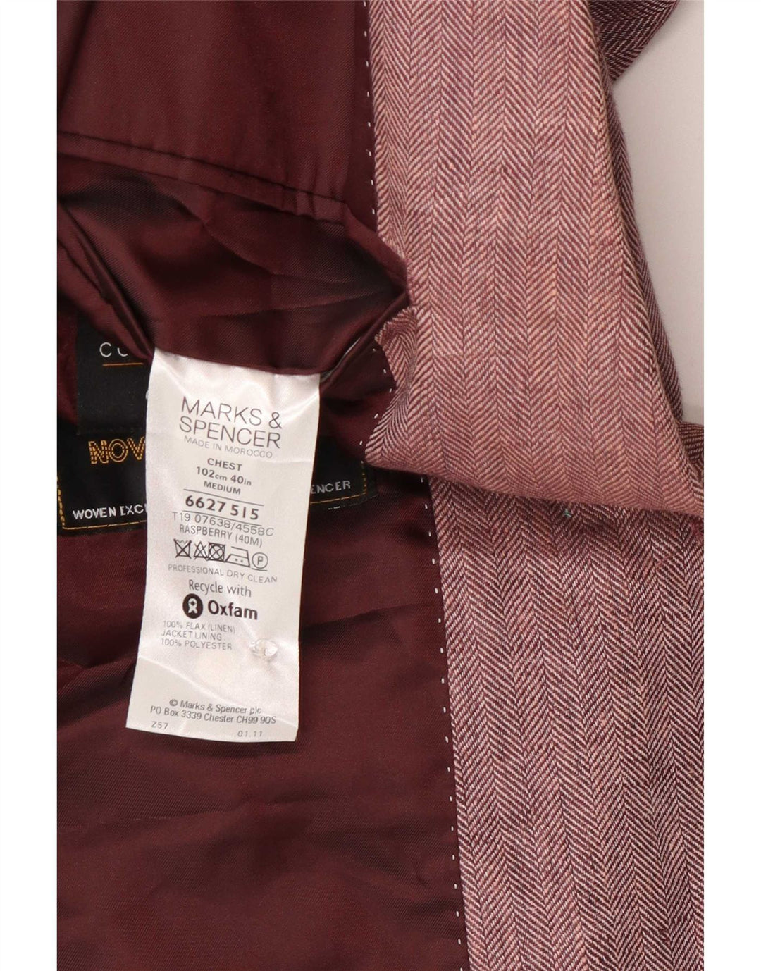 Marks & Spencer Męska marynarka zapinana na 2 guziki UK 40 Średnioróżowa jodełka