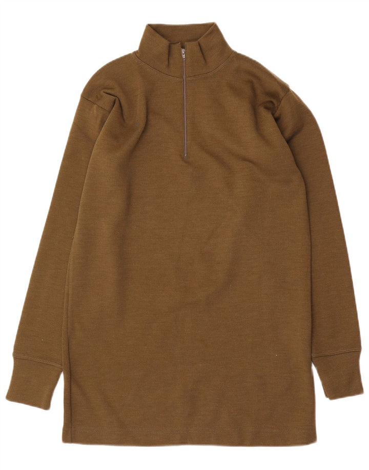 Męski sweter z zamkiem w stylu vintage, średni khaki, poliamid