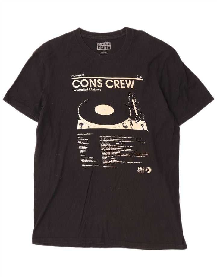 Converse Męski T-shirt Regular Graphic Top Średni Czarny Bawełniany Muzyka