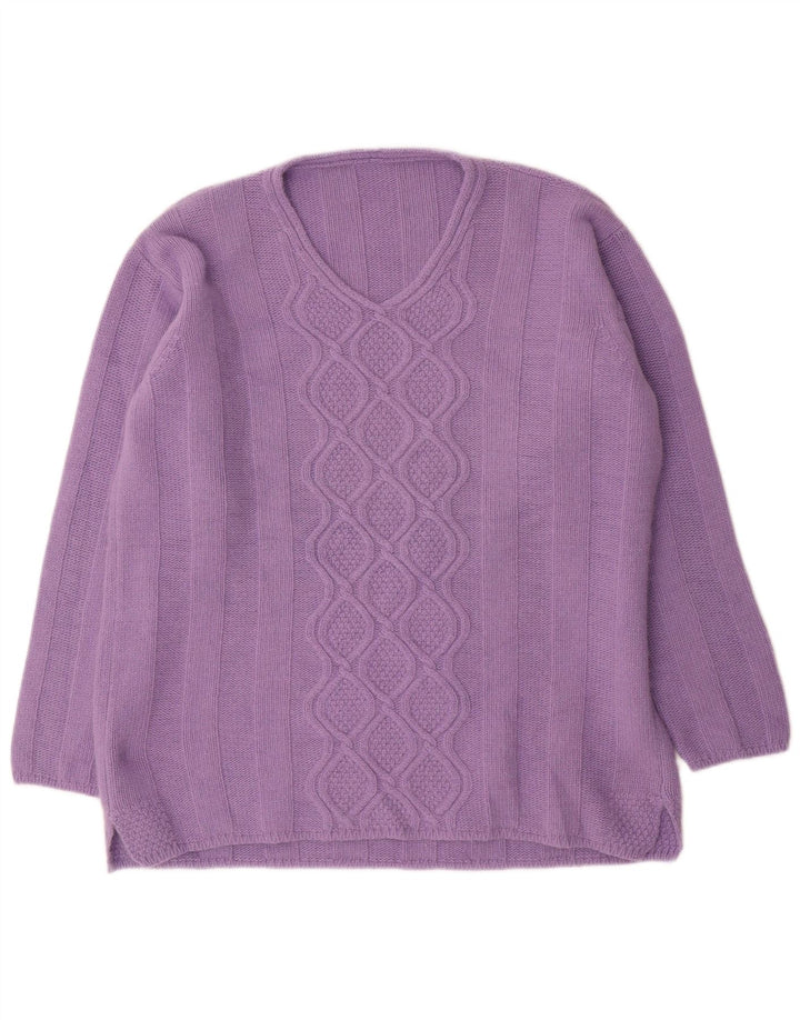 Sweter damski Raffaello z dekoltem w szpic IT 48 XL Fioletowa wełna